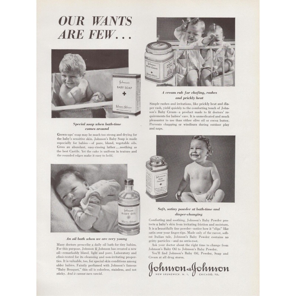 Baby Nursery Decor Johnson & Johnson Soap Oil Powder Cream Vintage Print Ad 1937